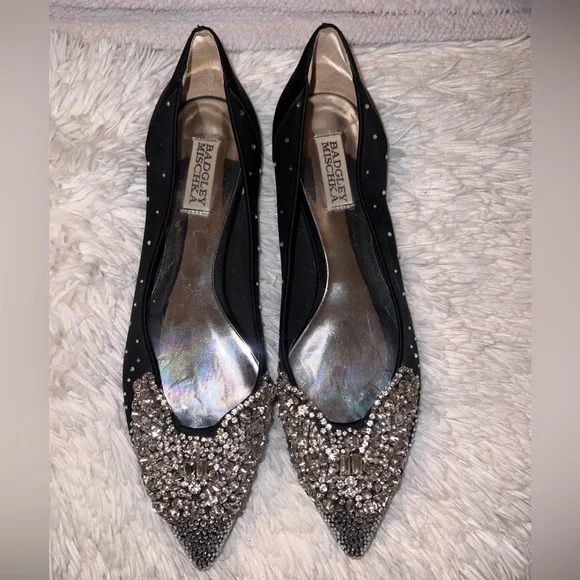 Badgley Mischika Black Embellished Flats - Picture 2 of 8
